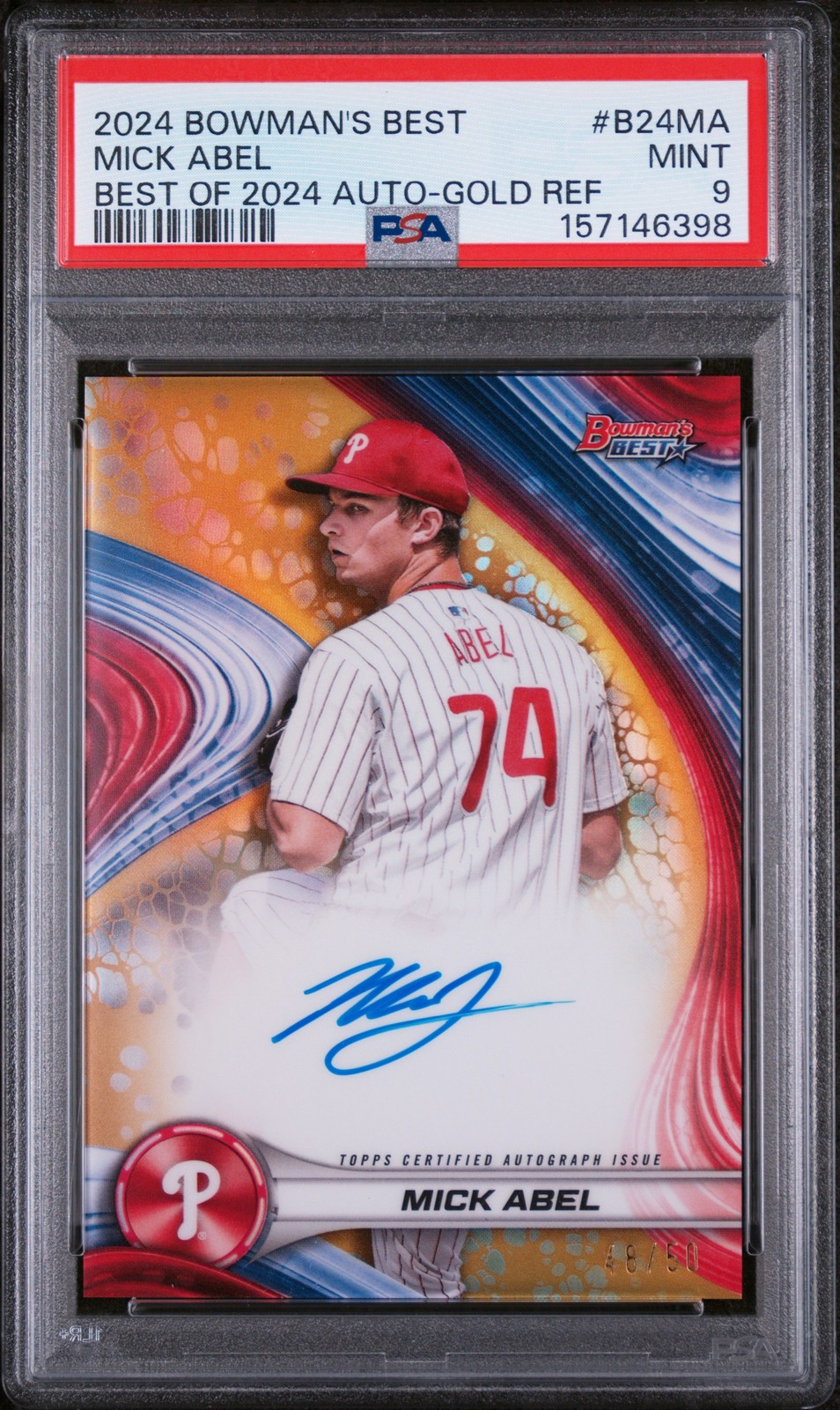2024 Bowman's Best Best Of 2024 Autos Gold Refractor Mick Abel 48/50 PSA 9