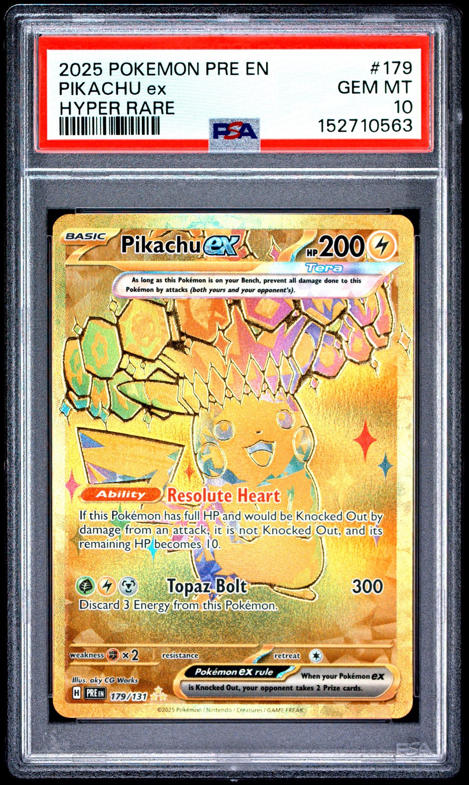 2025 Pokemon Pre En-Prismatic Evolutions Hyper Rare #179 Pikachu EX PSA 10