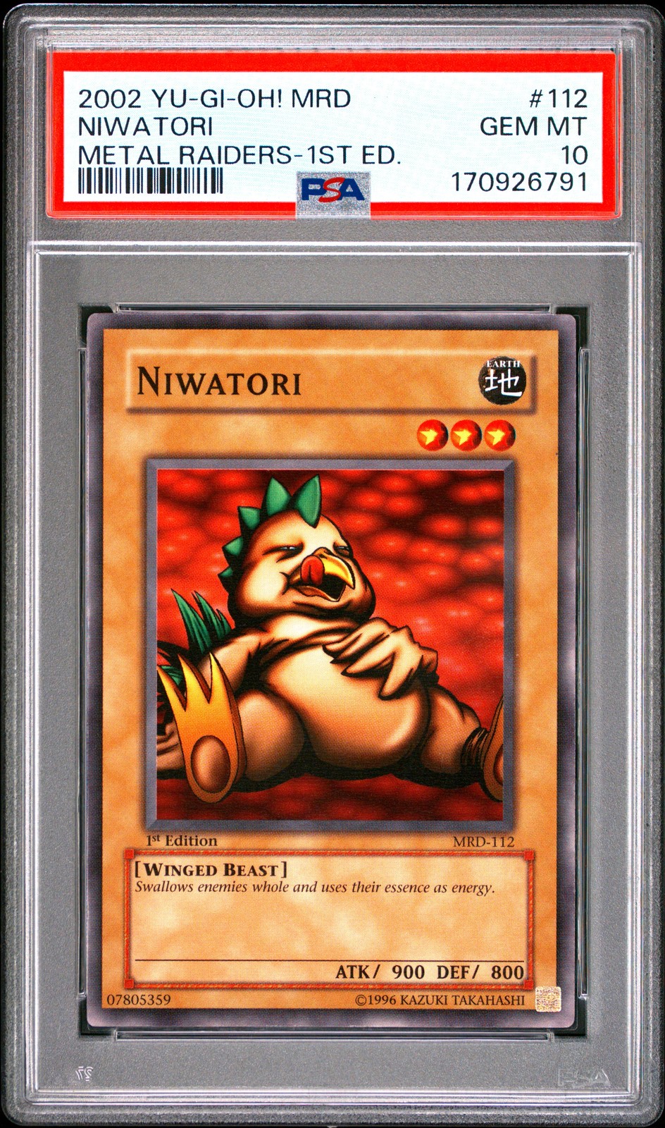 2002 Yu-Gi-Oh! Mrd-Metal Raiders 1st Edition #112 Niwatori PSA 10