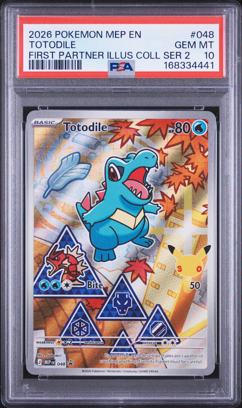 2026 Pokemon Mep En-Me Black Star Promo #048 Totodile PSA 10