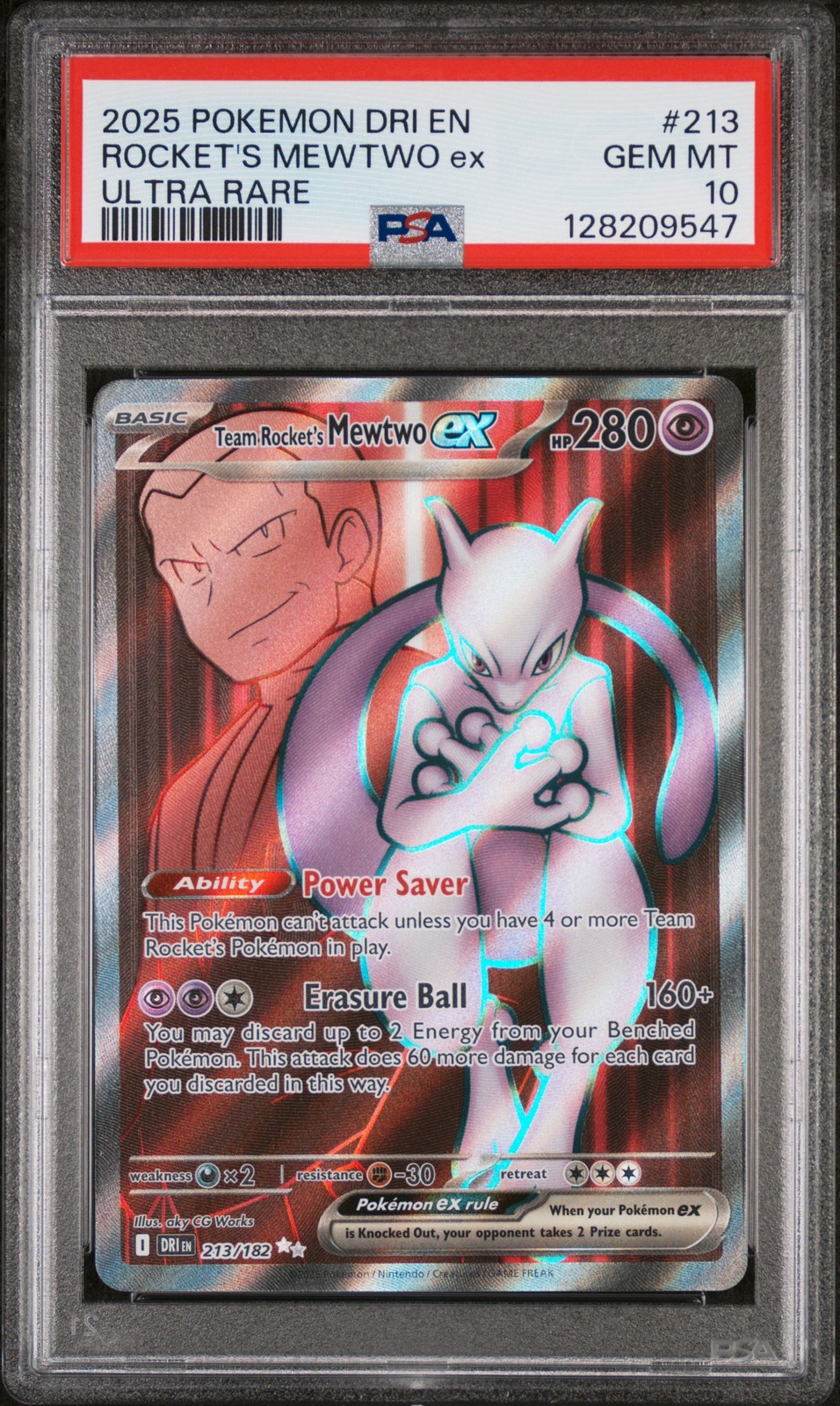 2025 Pokemon Dri En-Destined Rivals Ultra Rare Team Rocket's Mewtwo EX PSA 10