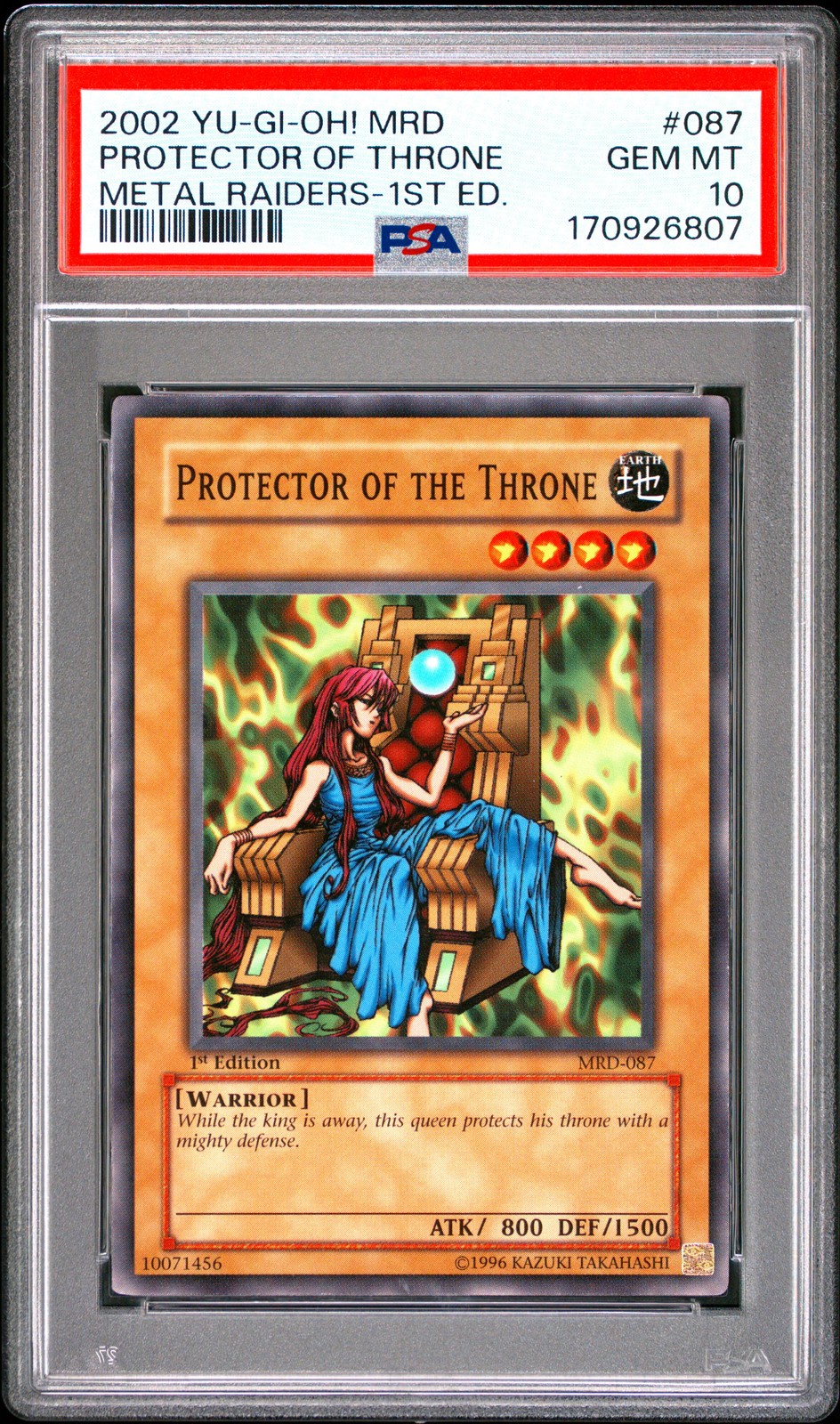2002 Yu-Gi-Oh! Mrd-Metal Raiders 1st Edition #087 Protector Of The Throne PSA 10