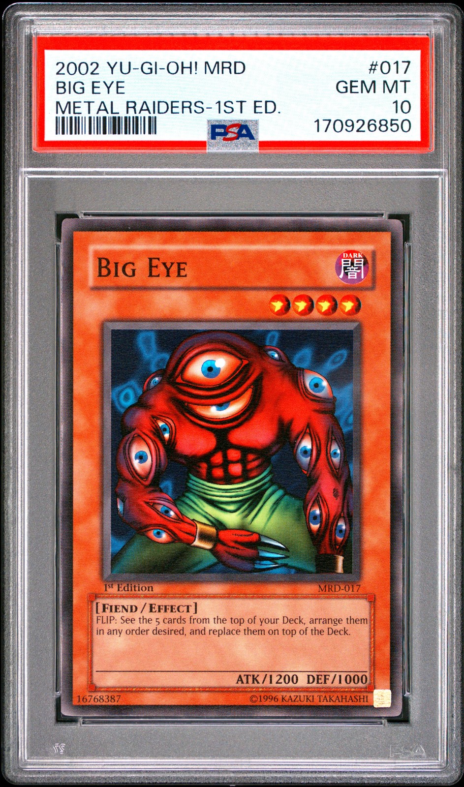 2002 Yu-Gi-Oh! Mrd-Metal Raiders 1st Edition #017 Big Eye PSA 10