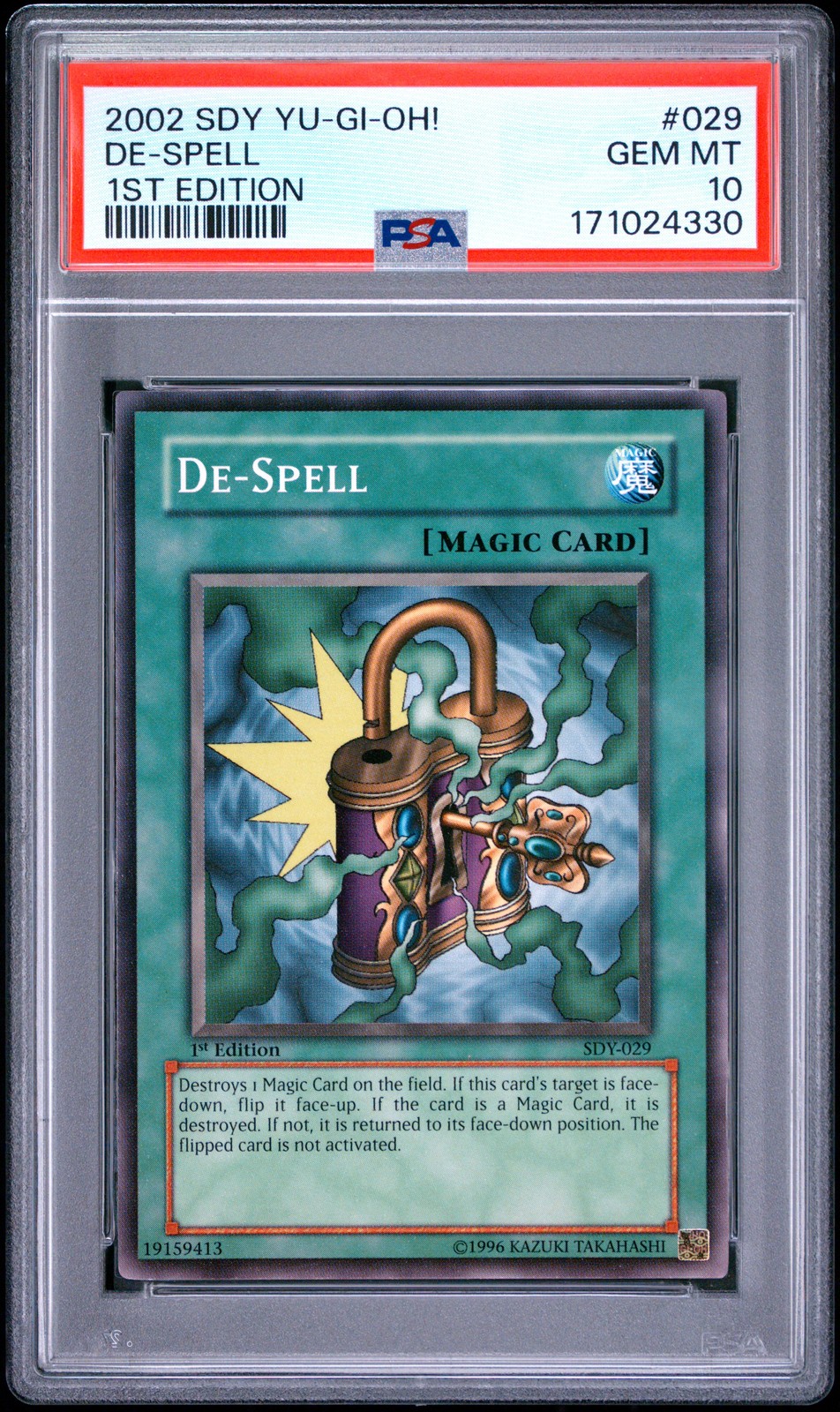 2002 Yu-Gi-Oh! Starter Deck: Yugi 1st Edition #029 De-Spell PSA 10