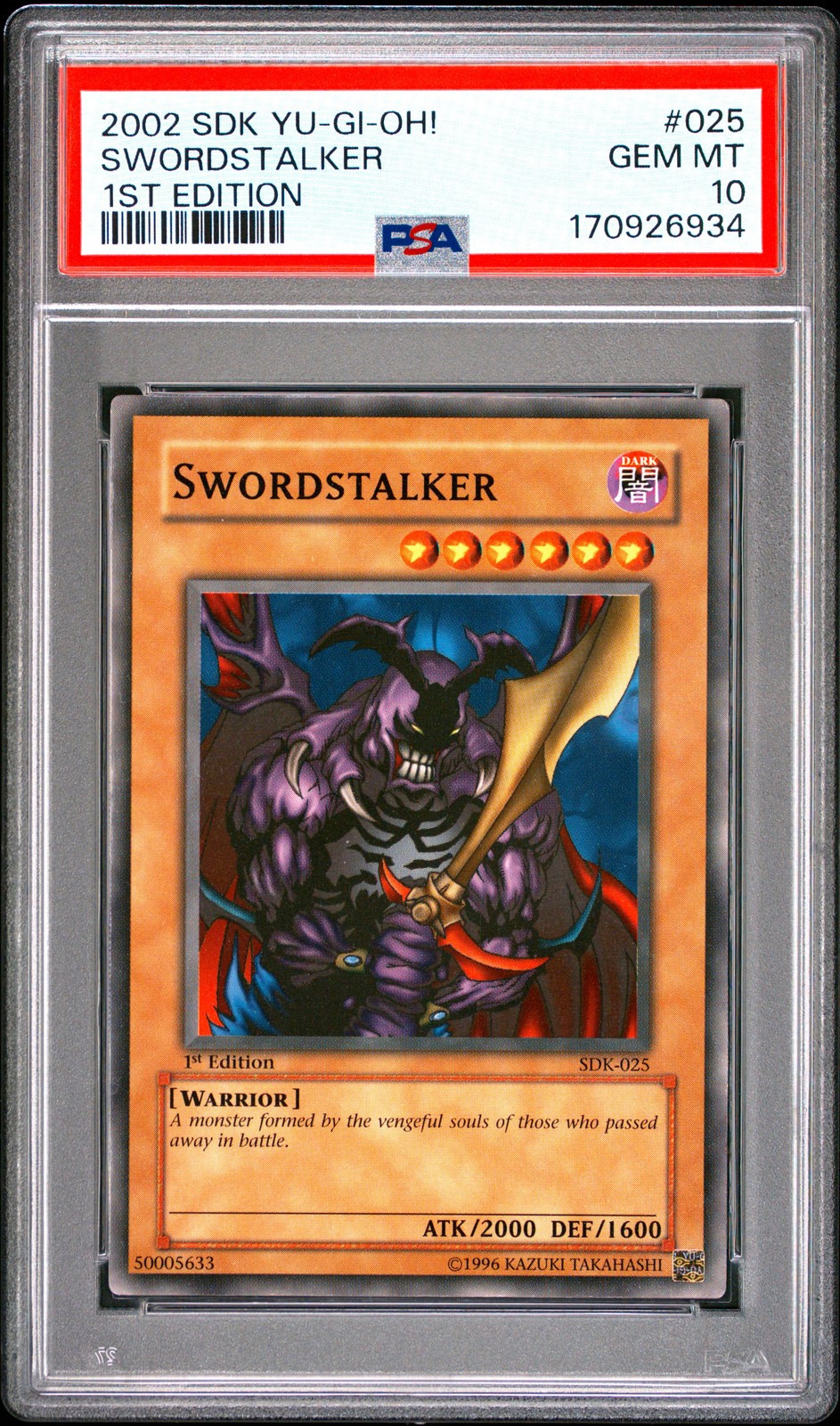2002 Yu-Gi-Oh! Starter Deck: Kaiba 1st Edition #025 Swordstalker PSA 10