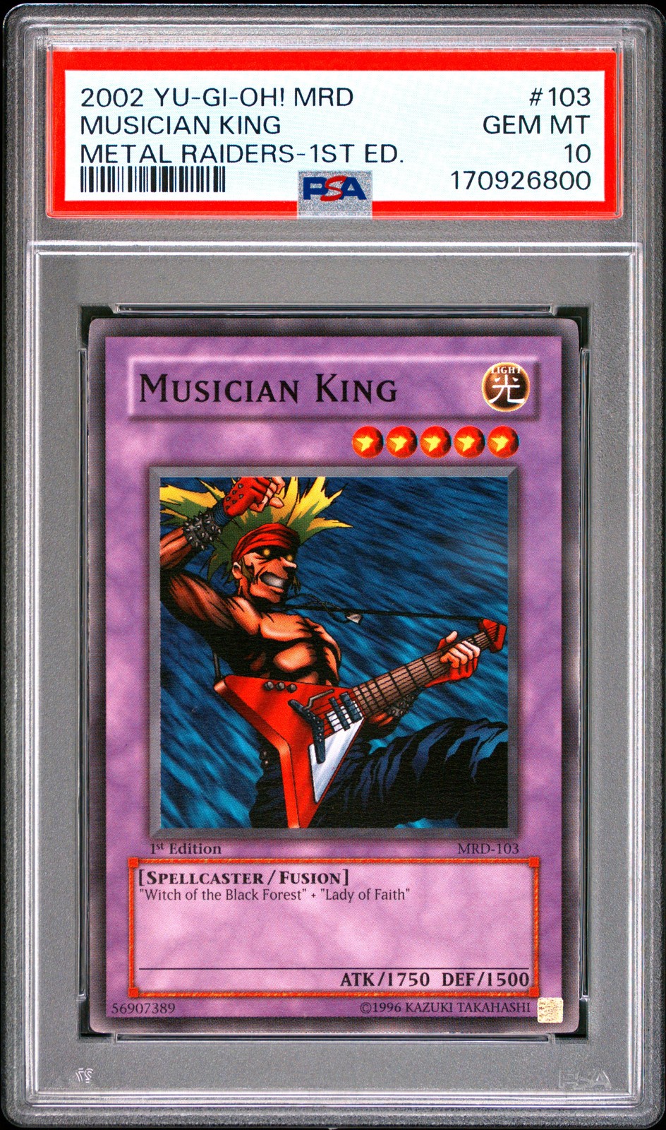 2002 Yu-Gi-Oh! Mrd-Metal Raiders 1st Edition #103 Musician King PSA 10