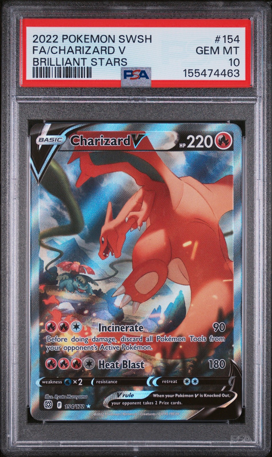 2022 Pokemon Sword & Shield Brilliant Stars #154 Full Art/Charizard V PSA 10