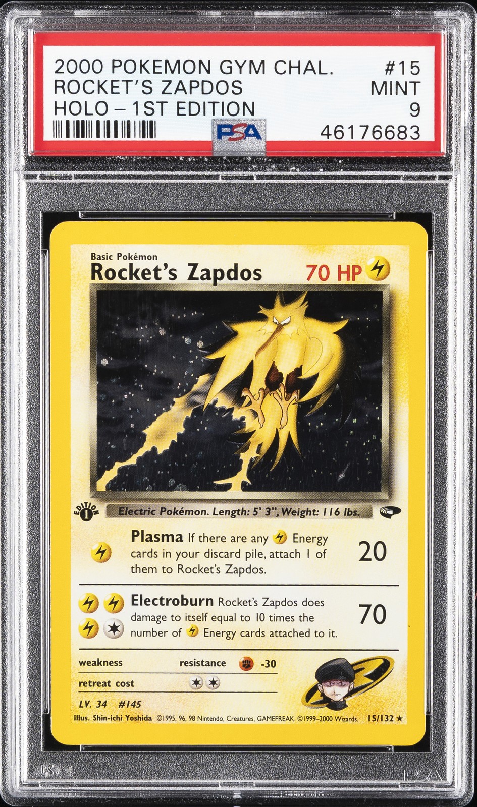 2000 Pokemon Gym Challenge HOLO-1st Edition #15 Rocket's Zapdos PSA 9