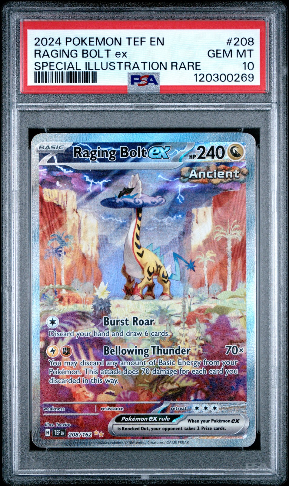 2024 Pokemon Tef En-Temporal Forces #208 Raging Bolt EX PSA 10