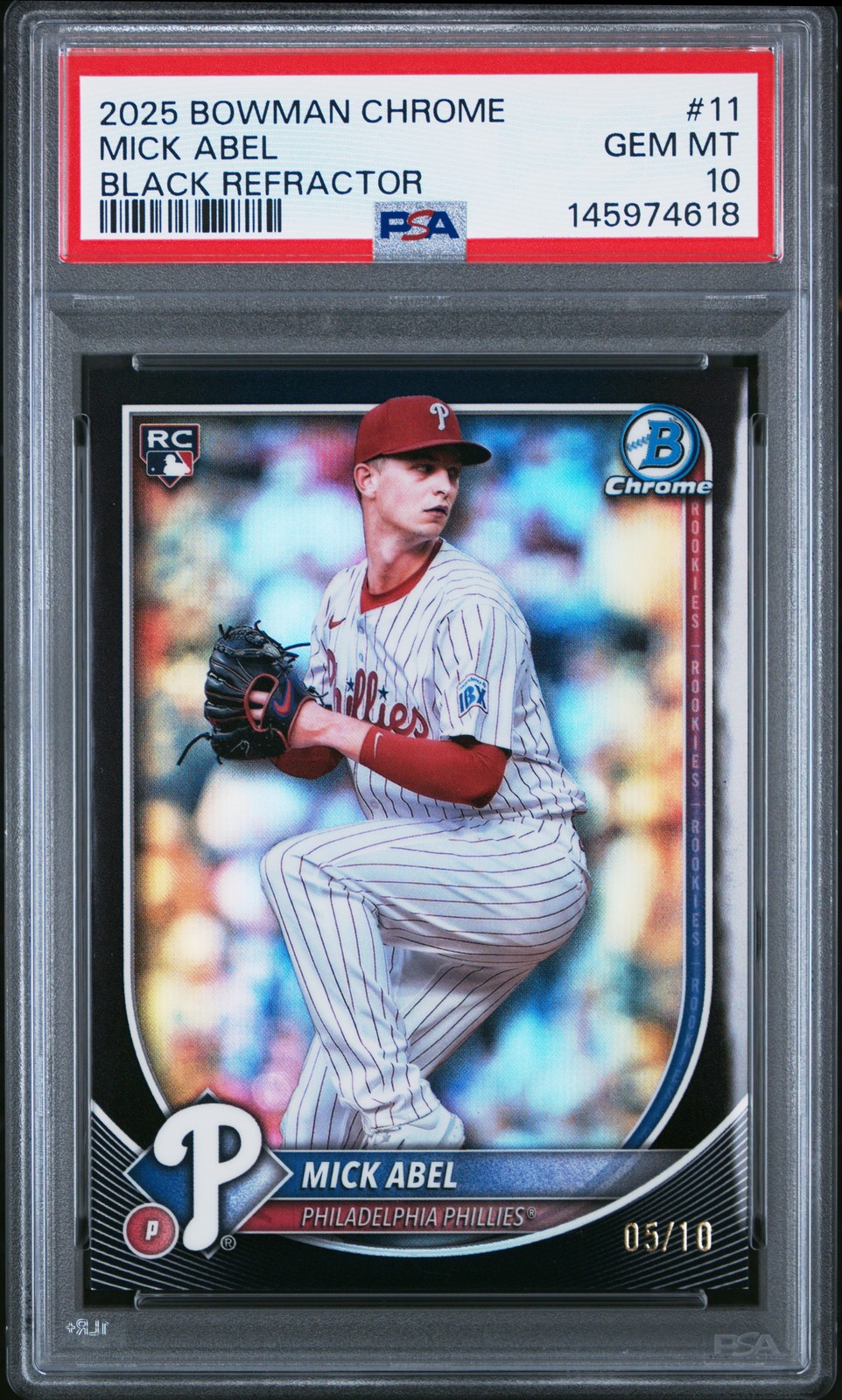 2025 Bowman Chrome Black Refractor #11 Mick Abel 5/10 PSA 10